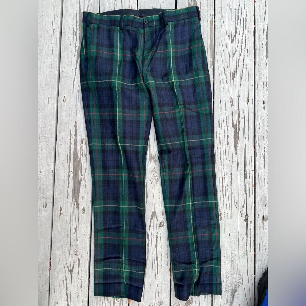 Polo Ralph Lauren Men's Wool Green & Navy Plaid Dress Pants